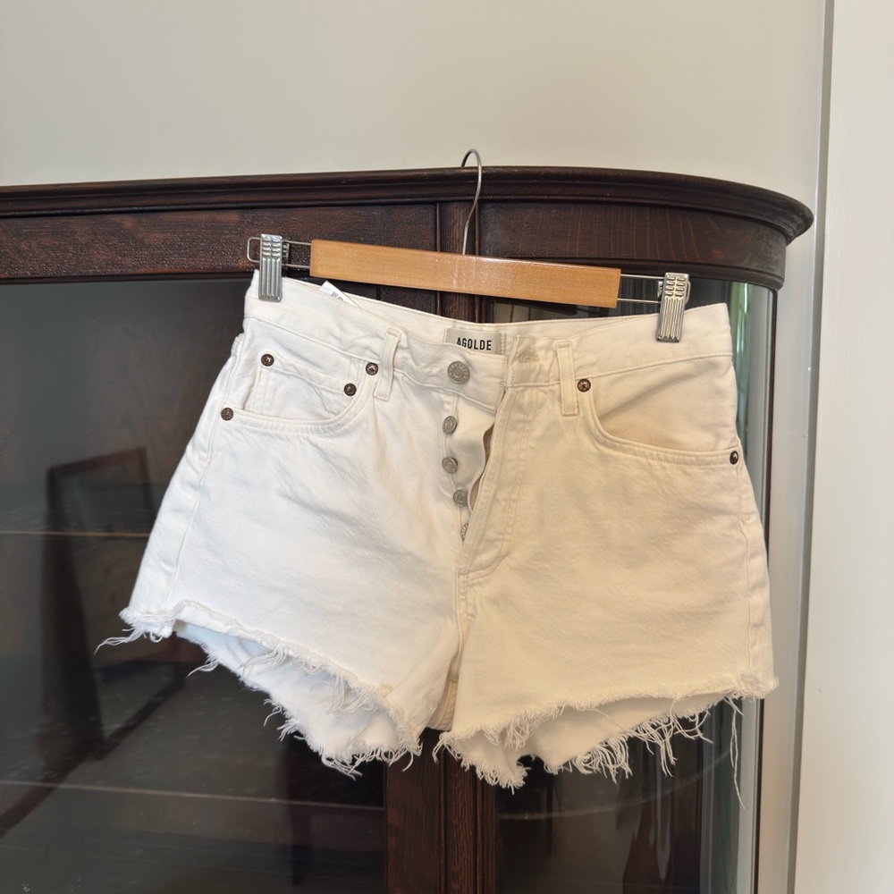 Agolde Women's White Frayed Jean Shorts